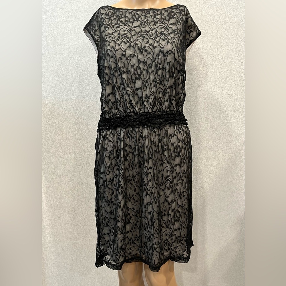 Bacci Women Black Embroidered Lace Short Sleeve Cocktail Dress Size(M)